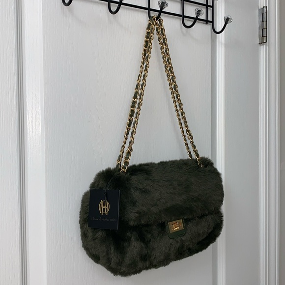 House of Harlow 1960 Deep Green Fur Flap Bag - Picture 4 of 16